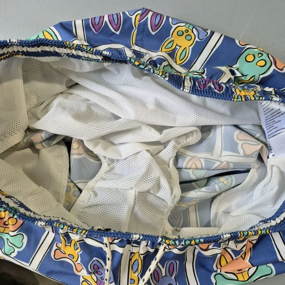 Psycho Bunny Swim Trunks Mens‎ Medium Blue Allover Logo Brief Lined Shorts